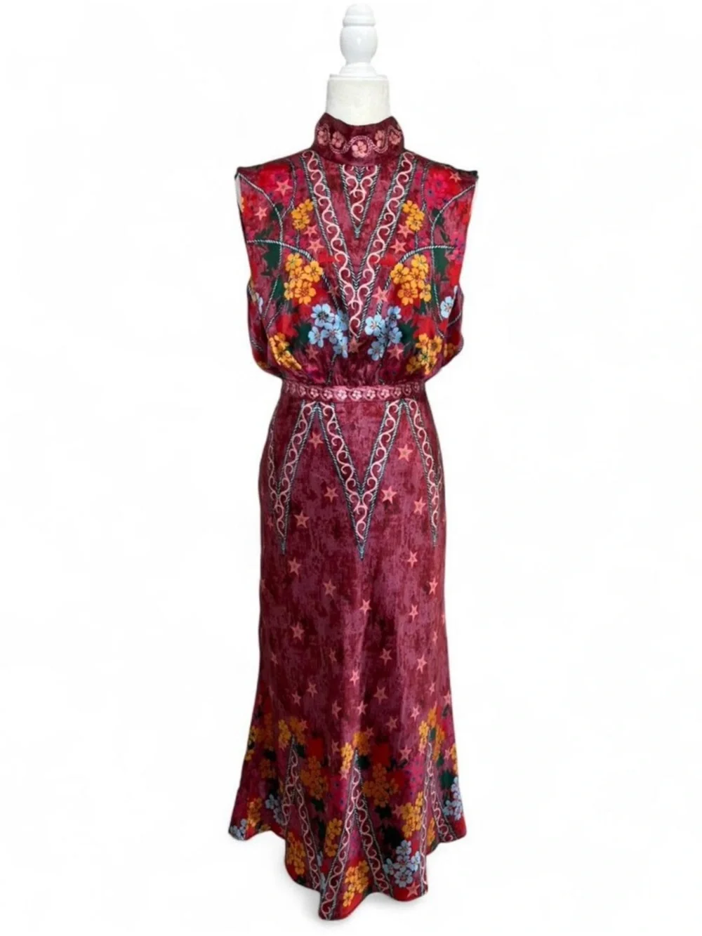 NWT Saloni Fleur Printed Silk-Crepe Midi Dress in the "Hibiscus Flourish". - Picture 2 of 14